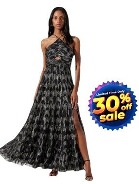 New Astr The Label  Black Silver Floral Maxi Dress Small